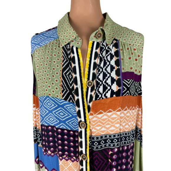 Anthropologie Maeve Everyway Patchwork Dress Shirt Dress Sleeveless Mixed Print - Picture 9 of 11